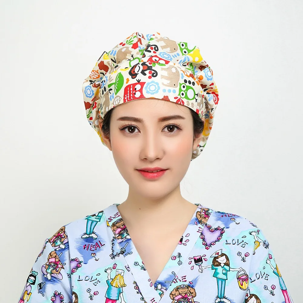 Unisex Hospital Printed Medical Caps 100 Cotton Surgical Caps Bouffant