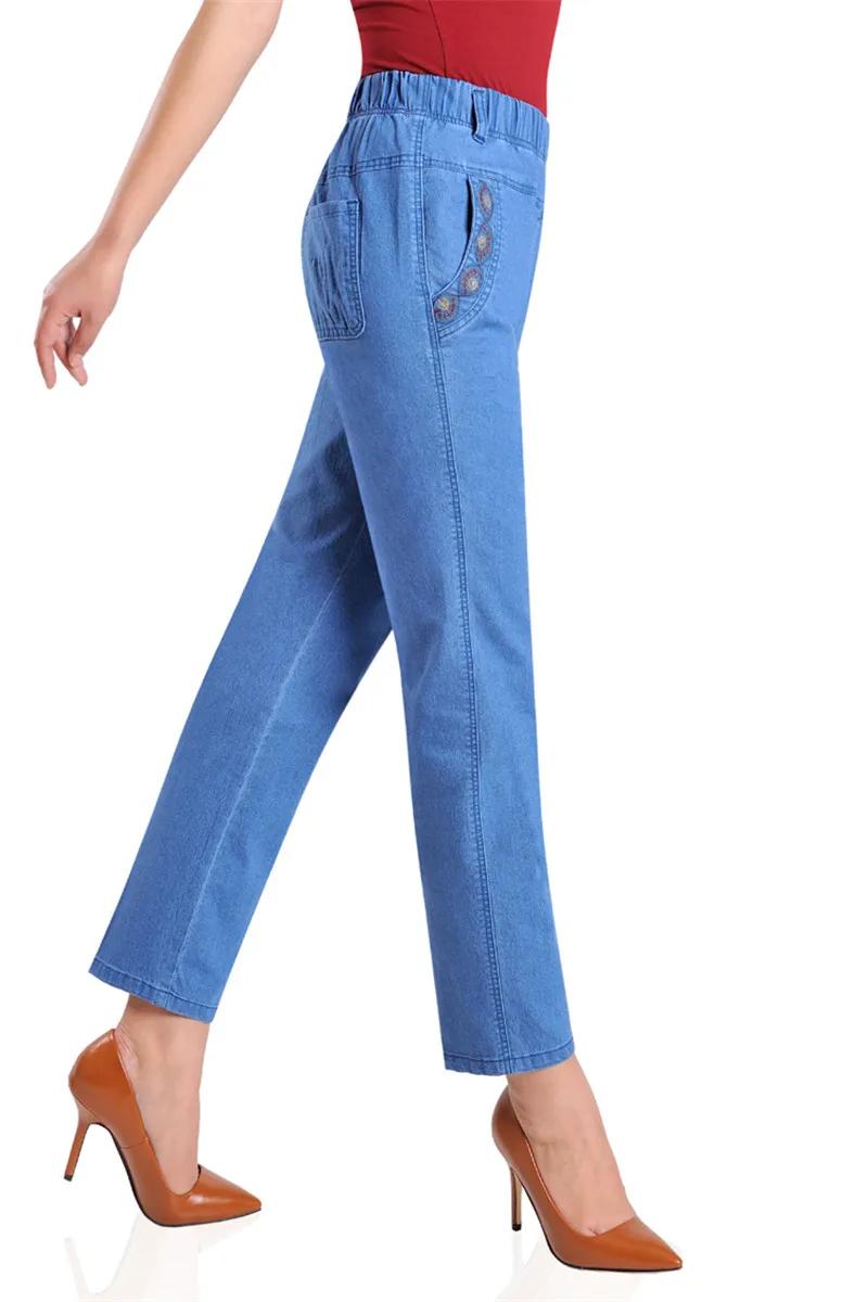 Джинсы женские осенние джинсовые бриджи с вышивкой джинсы размера плюс 5XL с высокой талией эластичные повседневные штаны женские джинсы до середины икры LJ0972