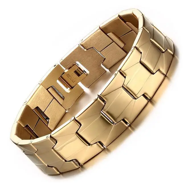 

Vintage Bracelets for Men Double Row Stainless Steel Chain Watchband Design Men Jewelry Gold-Color