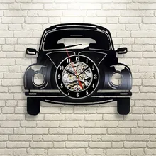 Black Hollow 3D Car Shape Vinyl Record Clock Creative Fashion Antique Style Hanging Clock Classic Home Decoration LED Wall Clock