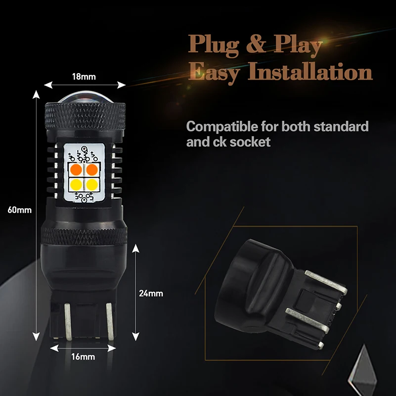 OXILAM Двухцветная светодиодная лампа T20 w21 5 Вт DRL 7440 Switchback wy21w 7443 SMD поворотный сигнал