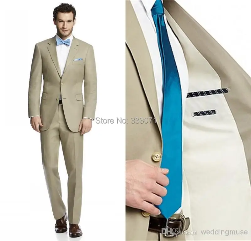 font b Custom b font font b Made b font Two Buttons Khaki Groom Tuxedos