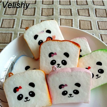 

Velishy 1PC Kawaii Sliced Squishy Bread Soft Toast Phone Straps Bag Parts & Accessories Cute Squishy Bear Printed Key Chains