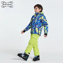 Детские куртки для катания на лыжах и сноуборде куртки с капюшоном+ штаны с повязкой Детские костюмы теплые зимние лыжные куртки для мальчиков и девочек
