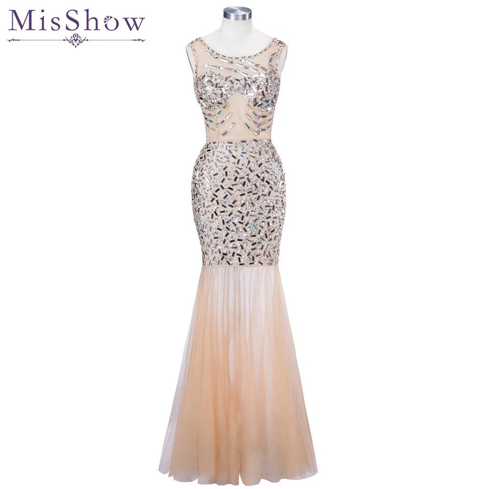 

In Stock elegant evening dress long 2019 Beaded Crystal gowns Mermaid Evening Dresses vestido de festa prom dress party dress