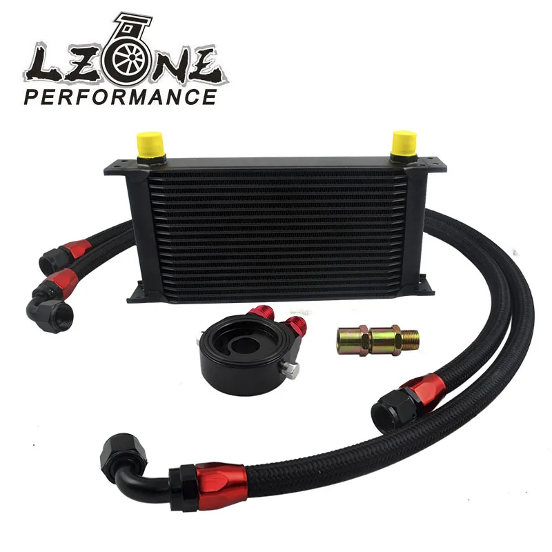 

LZONE RACING - UNIVERSAL 19 ROWS OIL COOLER+OIL FILTER SANDWICH ADAPTER BLACK + NYLON STAINLESS STEEL BRAIDED AN10 HOSE
