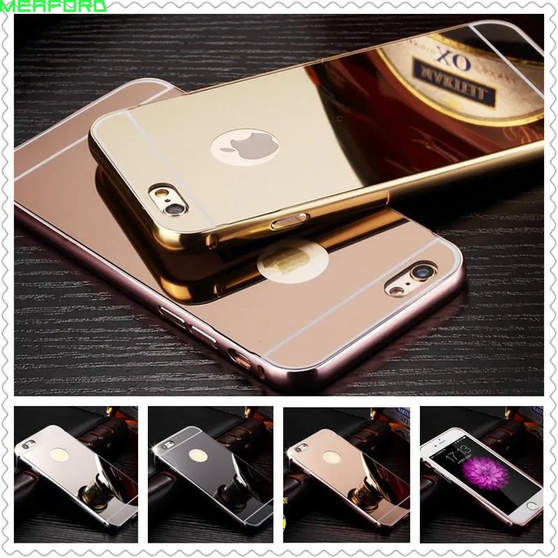 

gold plating frame For iphone 7 6s 6 plus 5 5c 4 4s 8 plus X Aluminum bumper case PC mirror back cover for iphone 6s 5s se coque