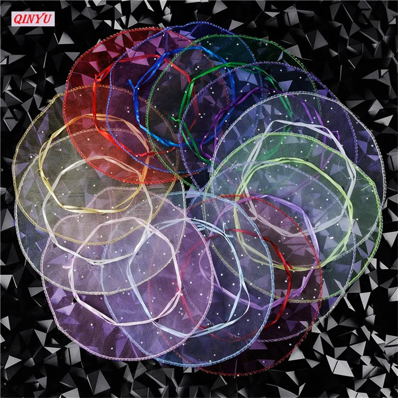 

50Pcs Round Drawstring Organza Bags Party Bags Wedding Birthday Party Child Candy Gift Package Bags Jewelry Pounches 5ZSH836