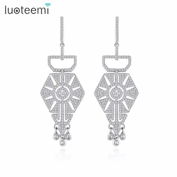 

LUOTEEMI New Elegant Cubic Zirconia Hollow Geometric Retro Bridal Wedding Party Waterdrop Dangle Earrings For Women