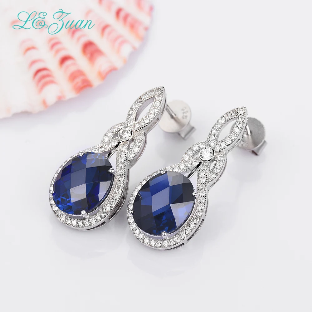 

I&zuan 100% 925 Sterling Silver Jewelry Drop Earrings 13.01ct Blue Stone Checkerboard Cut Luxury Earrings For Women