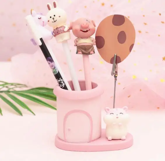 2019 New Resin Kawaii Creative Pencil Holder With Clip Holder Desk