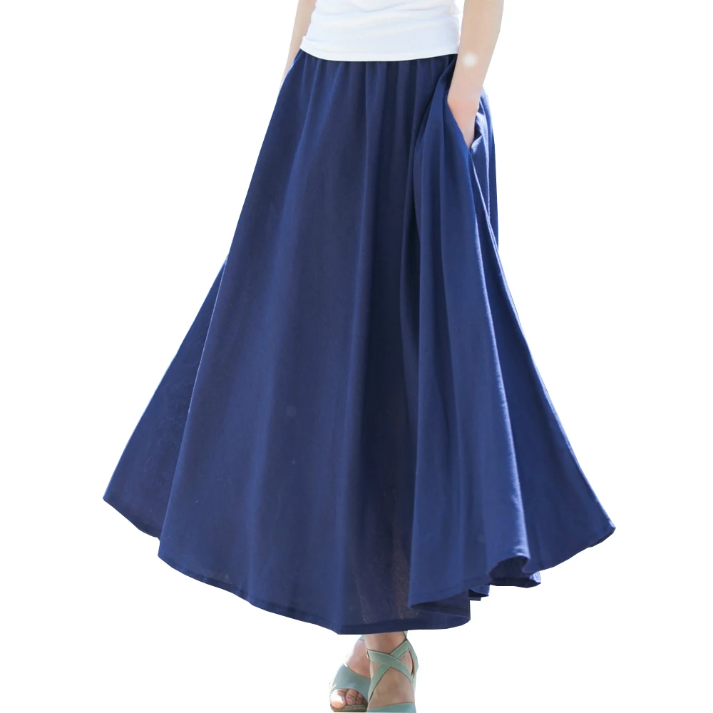 

2019 Good Quality Women High Waist Summer Cotton And Linen Long Skirts Women A-Line Skirt Faldas Jupe Femme Maxi Skirt Saia