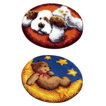 

2 Sets Latch Hook Rug Kits DIY Needlework Unfinished Dog Bear Crocheting Rug Yarn Cushion Mat Embroidery Carpet Rug