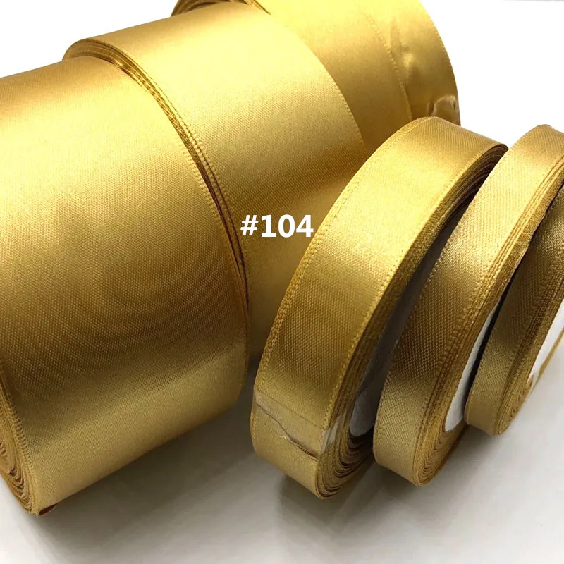 Gold Silk Satin Ribbon 25 Yards 6mm-50mm Wedding Party Decoration Gift Wrapping Christmas New Year Sewing Fabric 104