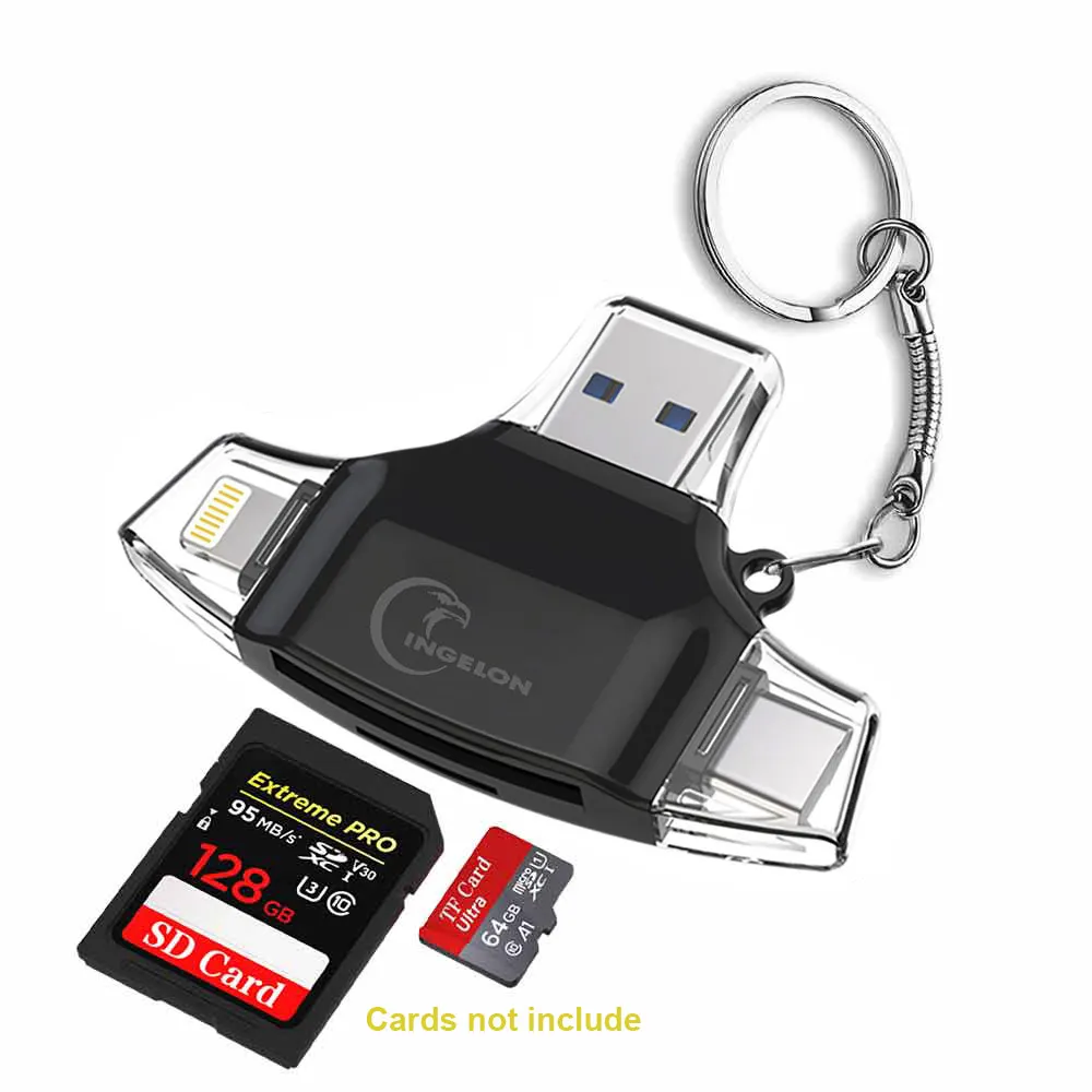 Ingelon SD кард-ридер памяти sd micro адаптер карт sd Тип C OTG кард-ридер для адаптера iphone samsung MacBook - Цвет: R012-Black-M-lanyard
