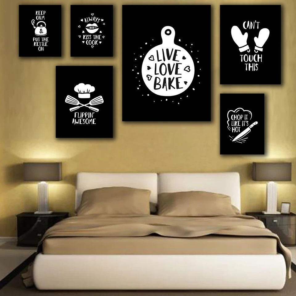 

Canvas Printed Poster Nordic Home Decoration Black And White Kitchen Tools Painting Wall Artwork Pictures Living Room Modular