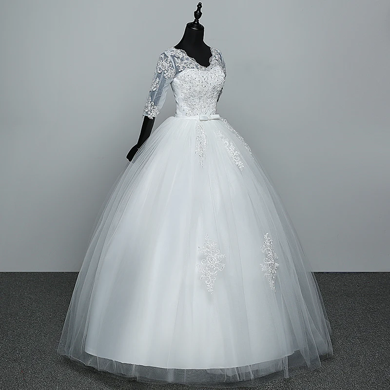 Свадебные платья с аппликацией, горячая Распродажа, элегантные кружевные свадебные платья принцессы с рукавом три четверти, Vestidos De Noiva
