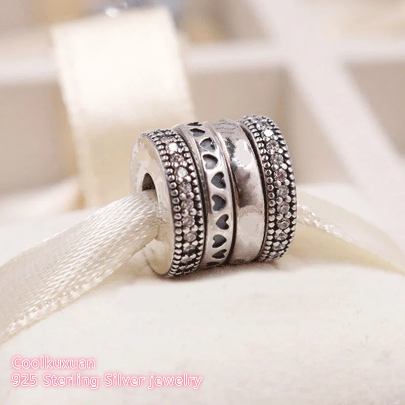 

Autumn Authentic 925 Sterling Silver Spinning Hearts Of Brand logo Charm, Clear CZ Beads Fit Brand Charms Bracelet Jewelry