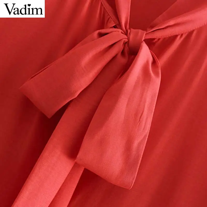 Vadim женское платье с галстуком-бабочкой, красное платье миди с длинным рукавом, боковая молния, оборки, женские повседневные платья, стильные платья до середины икры, vestidos QB174