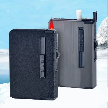 

Creative metal windproof automatic cigarette case 10 packs gas lighter ultra thin waterproof