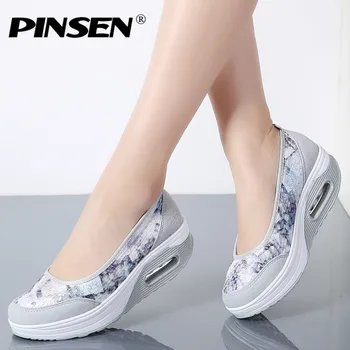 

PINSEN 2020 Spring Autumn Women Flat Platform Shoes Woman Comfortable Slip-On Casual Shoes Thick Sole Heel Ladies Shoes Moccasin