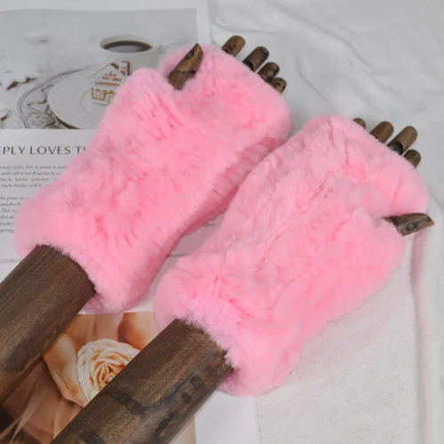 pink Женские модные вязаные теплые Настоящий мех кролика перчатки зимние женские варежки из кроличьего меха натуральный мягкий Настоящий мех кролика перчатки - Цвет: pink