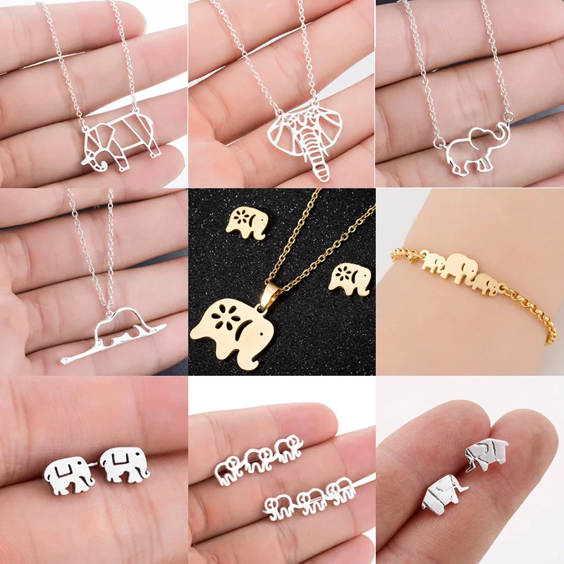 

Jisensp Cute Elephant Pendant Necklace for Women Mom Lucky Animal Family Jewelry Gift Gold Chain Necklaces Bijoux Collares
