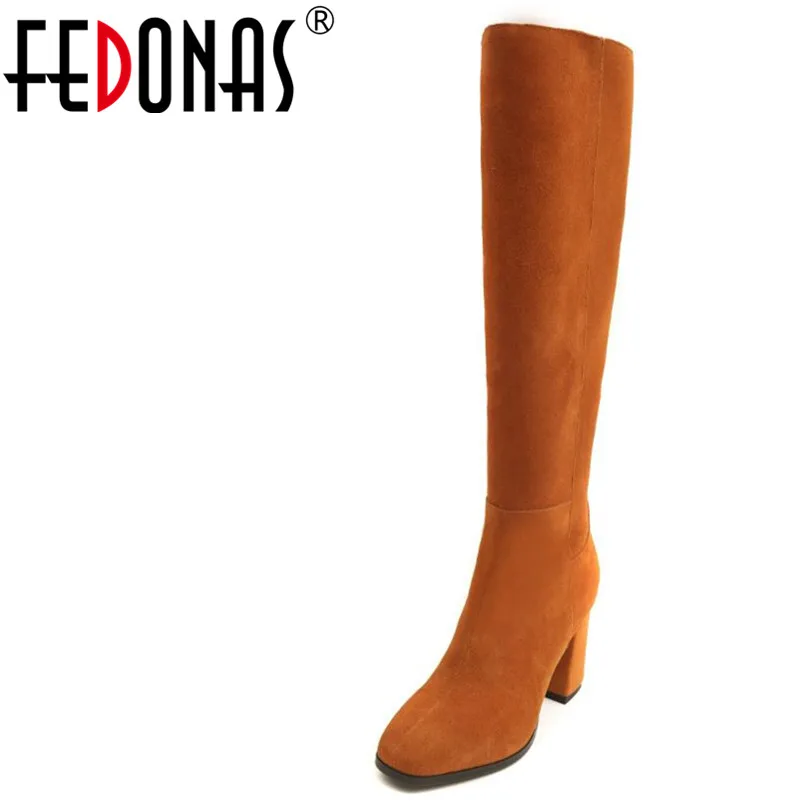 

FEDONAS 1Fashion Women Knee High Boots Autumn Winter Cow Suede High Heels Shoes Woman Round Toe Elegant Casual Brand High Boots