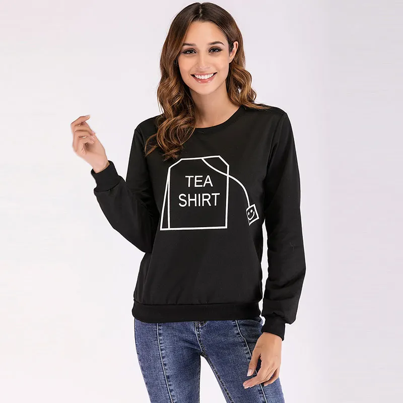 Black T shirts Women Long Sleeve Pattern Letter printed T-shirts Casual Simple Tee Shirt New 2019 Spring Autumn Tops