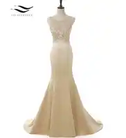 SOLOVEDRESS 2019 Elegant Scoop Matte Satin Real Photo Shiny Beads Mermaid Long Evening Dress U Back Formal Gold Gown SLD-E5005
