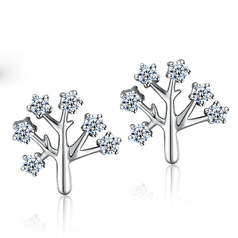 

Personality New Style S90 Silver Color Tree Earrings Cubic Zirconia Crystal Leaf Stud Earrings Brincos Piercing Bride Jewelry