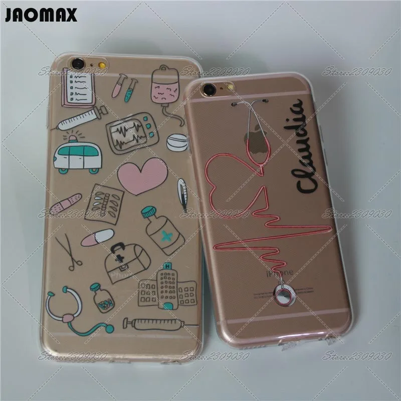 

Cute Love Medical Stethoscope Doctor Phone Case For iPhone X Xs 5 5S SE 6 6S 7 8 Plus Transparent Silicone Phone Back Capa Coque