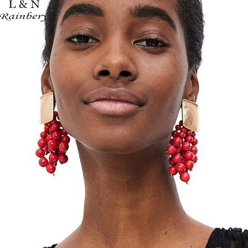 

Rainbery 2018 ZA Handmade Red Beads Tassel Earrings For Women Ethnic Statement Fringed Earrings Charm Pendientes Wedding Jewelry