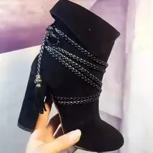 Женские ботинки martin наивысшего качества; сезон осень-зима; женские ботинки с бахромой на не сужающемся книзу массивном высоком каблуке без застежки с бахромой и перекрестными ремешками; Универсальные женские ботинки