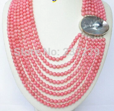 

Wholesale XSZ2014 ^^GENUINE! 8ROW ROUND PINK CORAL NECKLACE MABE PEARL