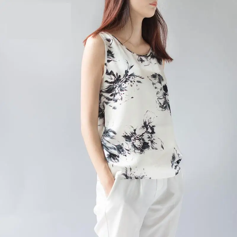 

Female Summer Plus Size 100% Silk Blouse Woman Oversized Solid 100% Silk Thin Breathable Silk Tops Women Hedging O-neck Tees