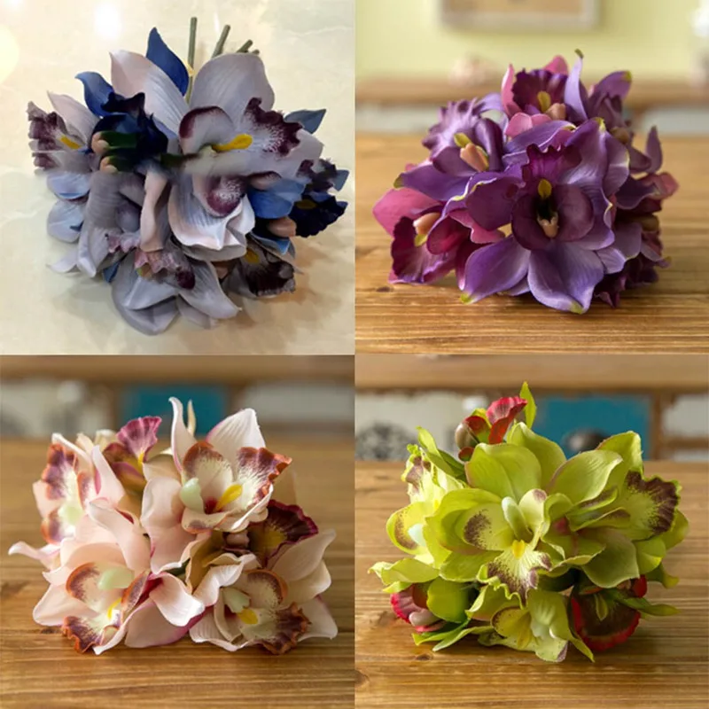 Букет из 7 штук орхидеи латекса Cymbidium для домашвечерние вечеринки искусственные