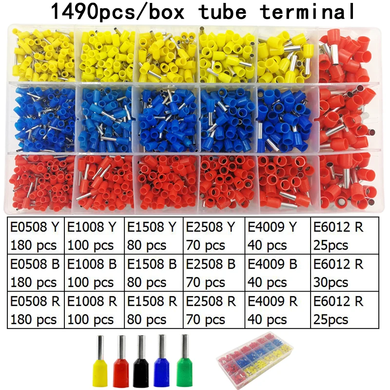 VSELE 1490 шт./кор. труба изоляционные терминалы E0508 E1008 E1508 E2508 E4009 E6012 Электрический провод холодного отжима терминалы соединителя