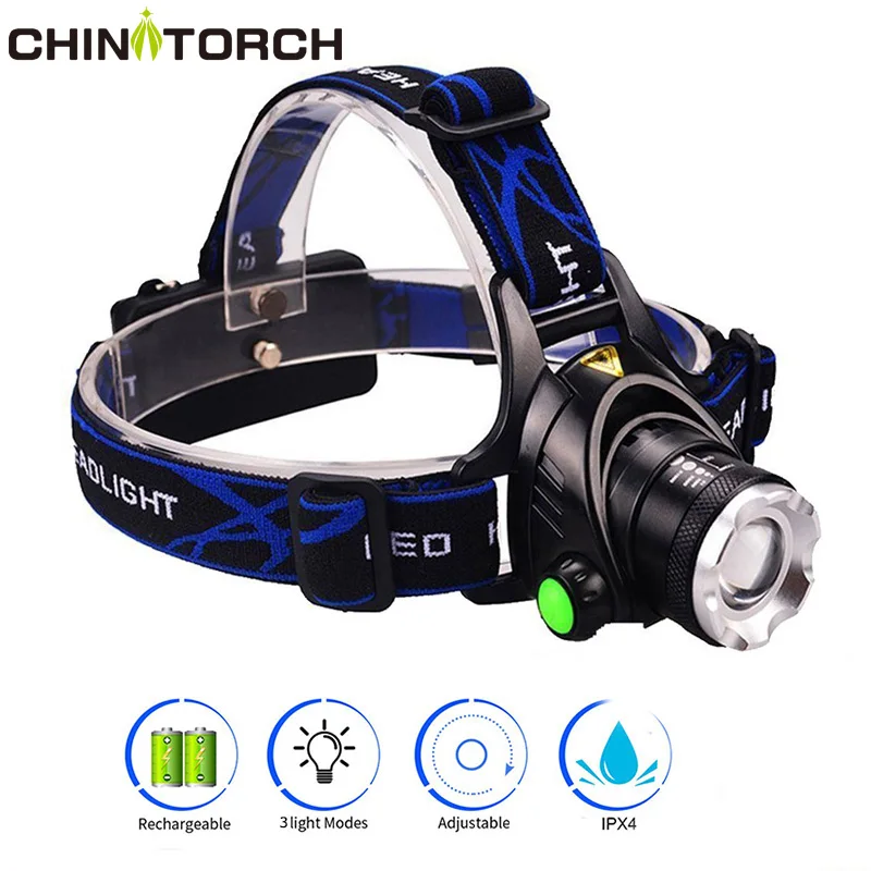 

Zoomable LED Headlight T6 3 Modes Super Bright LED Headlamp 5000 Lumen Outdoor Night Fishing Head Flashlight Rechargeable Light