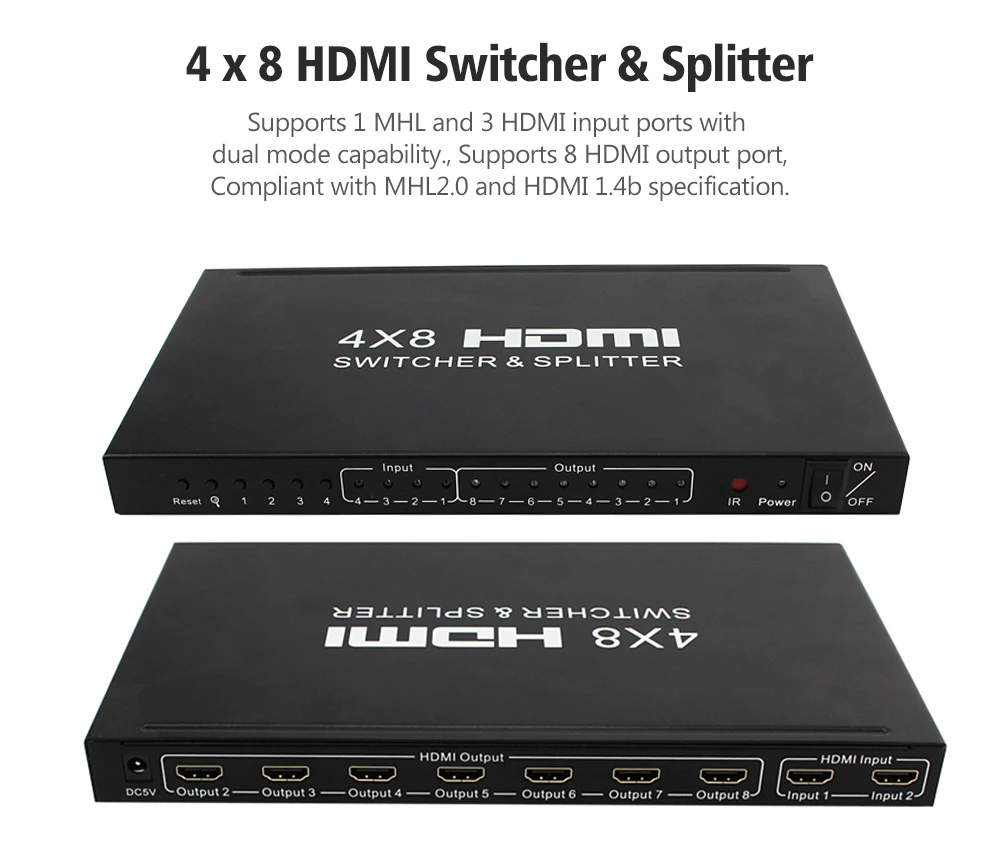 HDMI матрица 4x8 HD 4K 2K переключатель сплиттер 3D 1080P 4 вход 8 Выход HDCP преобразователь