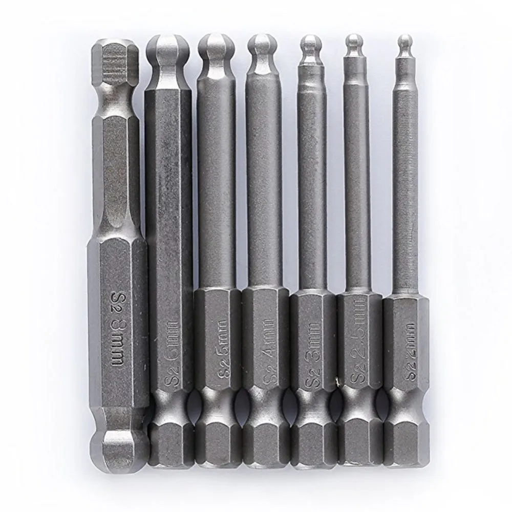 7Pcs 65mm Steel Ball End Screw Driver Hexagon Head Screw Bit