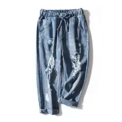 Большие размеры хлопковые джинсы Европа оригинальный дизайн хлопковые брюки женские повседневные джинсы потертые свободные отбеленные