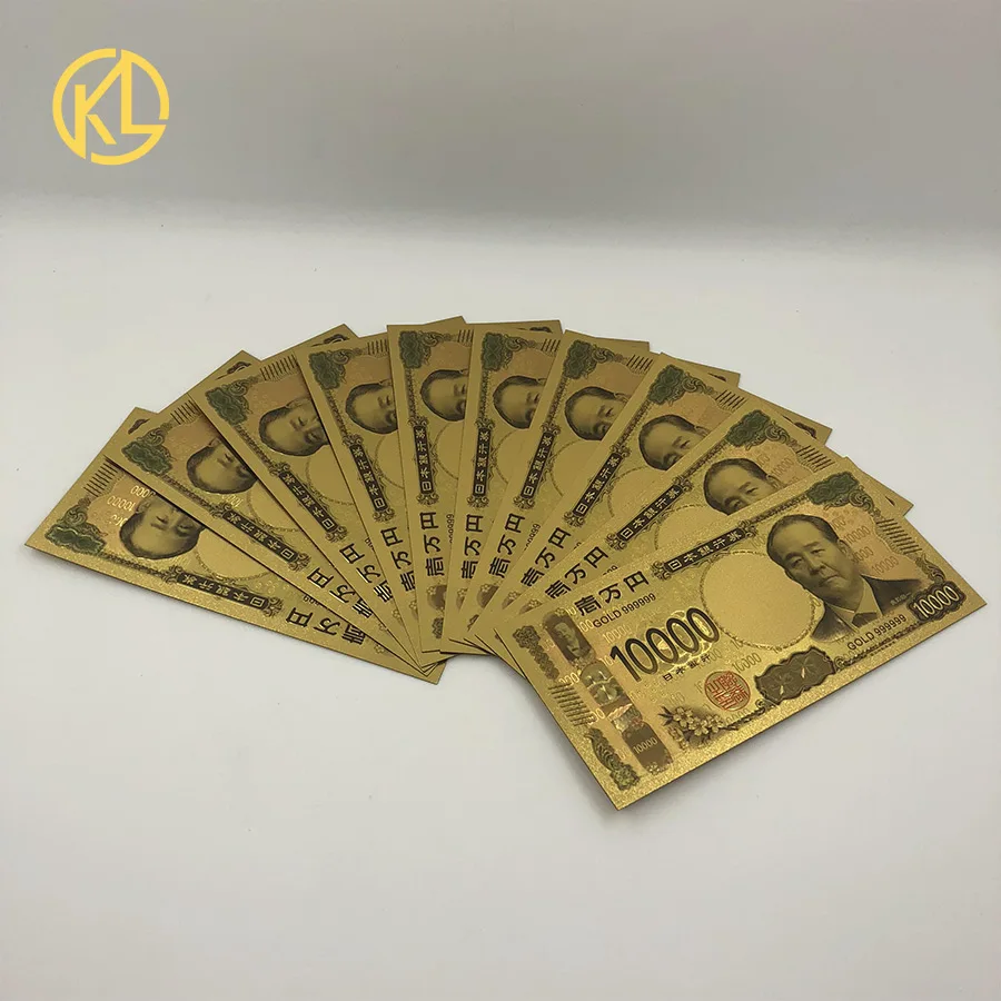 

10 pcs/lot Color Japan Gold Banknote 10000 Yen Fake Banknote For Home Decorations