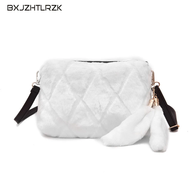 

BXJZHTLRZK 2018 new women's shoulder bag winter plush bag sweet small square bag ladies shopping bag leopard crossbody bag