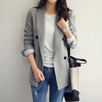 

Fashion Women Notched Collar Double Breasted Blazer Jacket Female Casual Suit Coat Autumn Outerwear OL Short Coat