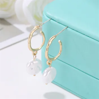 

TTLIFE Pearl Drop Earring Geometric Gold Color Metal Dangle Earring 2019 New Wedding Statement Jewelry Women Christmas Gift