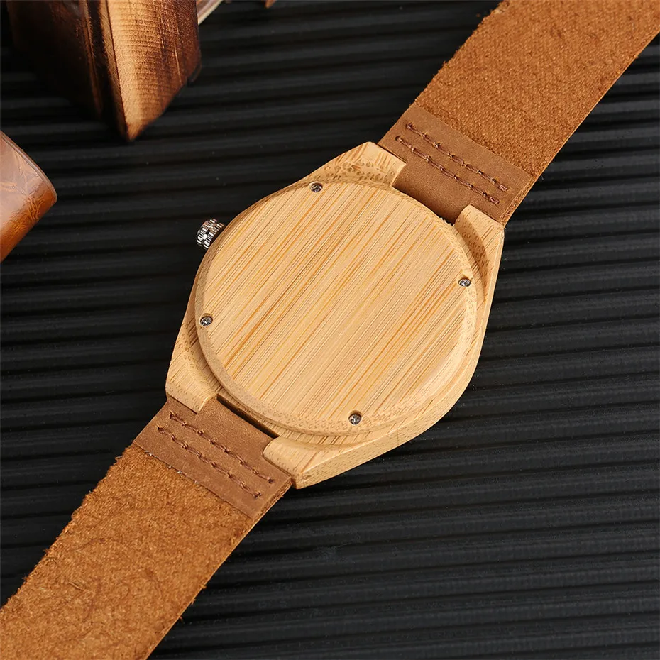 YISUYA Nature Bamboo Creative Watches SUPER DAD Face Nature Wood Wristwatch Men Quartz Genuine Leather Band Fashion Clock Gift  (5)