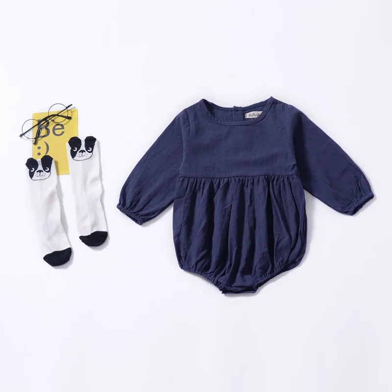 

0-2T baby girl solid long sleeve romper cotton draped button clothes