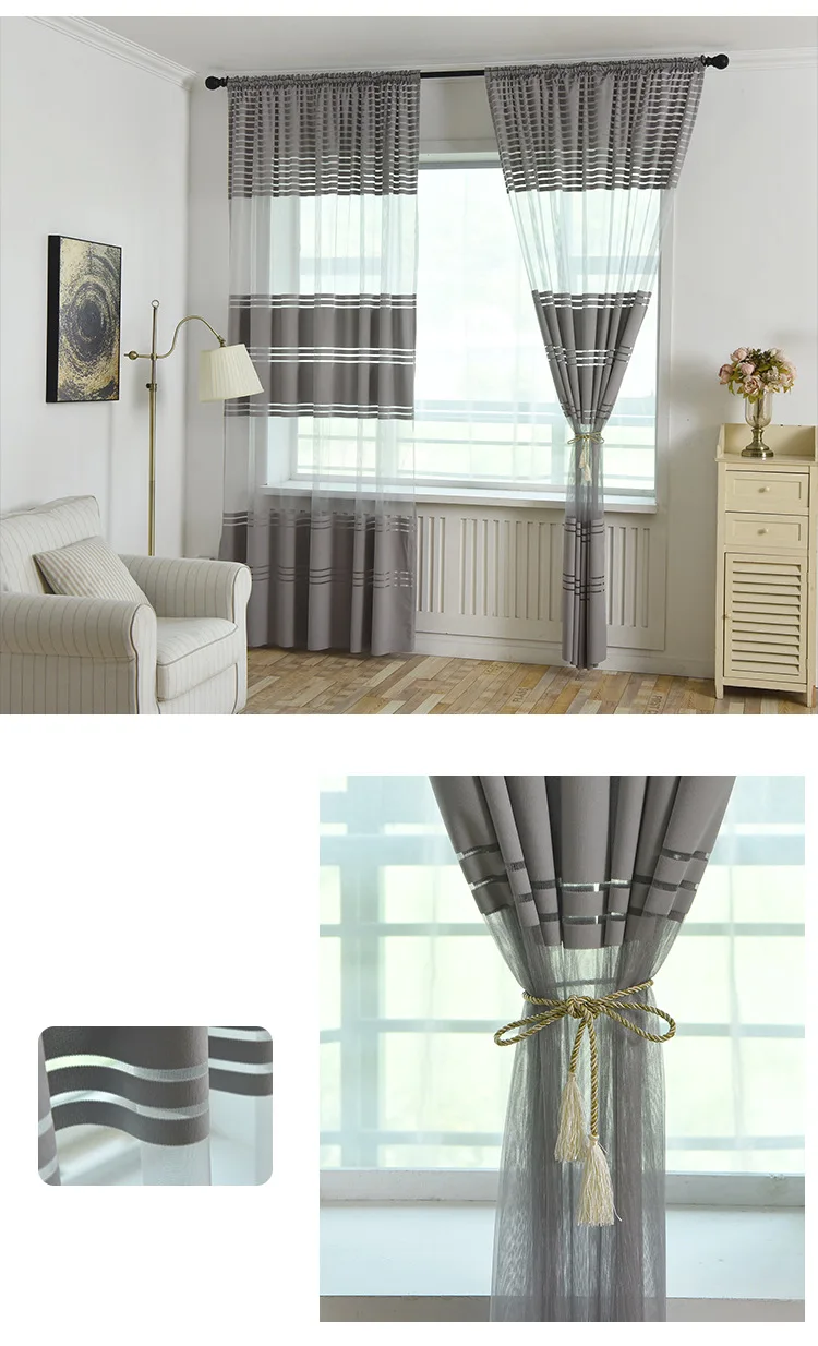 Плоский встроенный Кортина тюль для гостиной оконный экран ткань черный/белый/серый занавески спальни