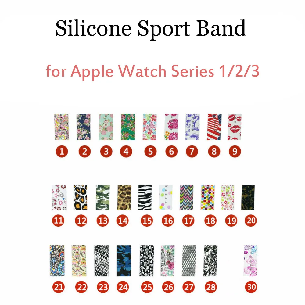

Silicone Sport Band for Apple Watch Series 1/2/3 Strap Floral Flower Butterfly Leopard Watchbands Bracelet 42mm 38mm w Adapters